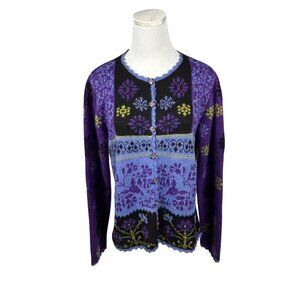 Alpaca Imports Cardigan‎ Sweater Womens Large Handmade Knit Wool Blend Bohemian